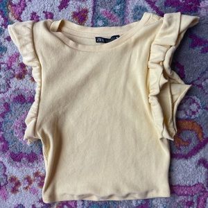 ZARA yellow ruffle crop top